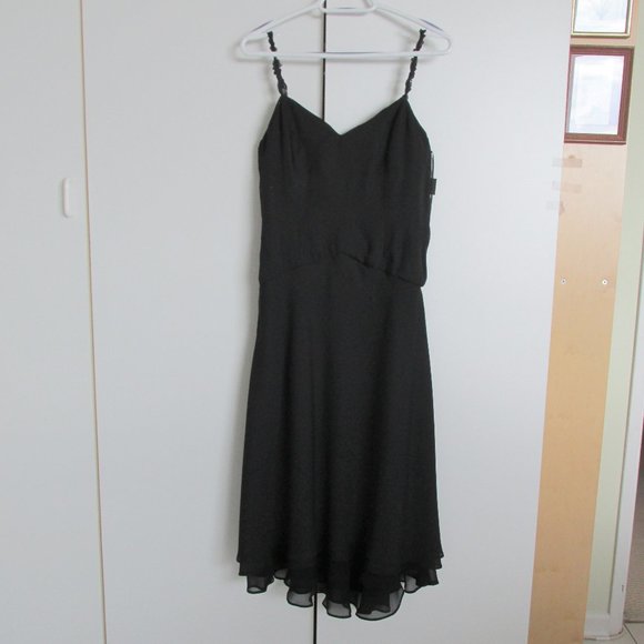 Anne Klein Black Silk Chiffon Beaded Strap Dress NYE Size 6 - Picture 11 of 12